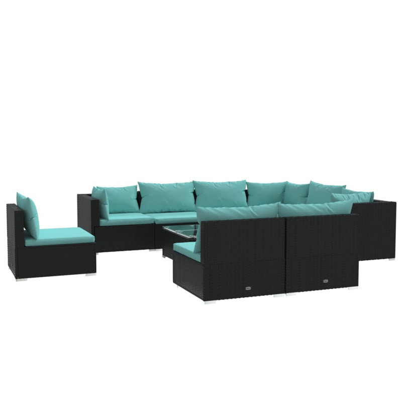 10 Piece Lounge Sofa Seating Group, Water Blue, Black