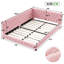 EU Double Teddy Fleece Upholstered Bed with Under-Bed LED & USB Charging, Beige/Pink Bouclé, 140x200cm-1189384958