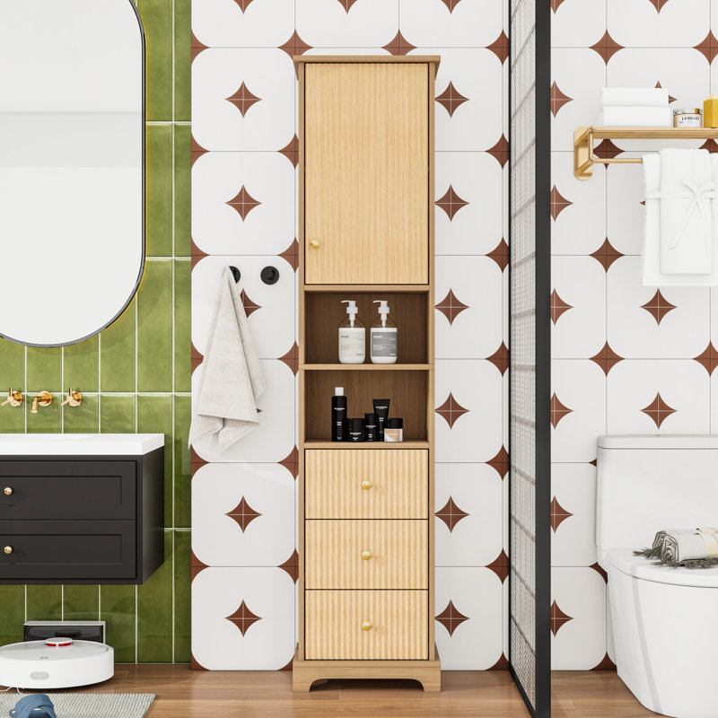 Armoire de salle de bain avec tablette réglable, 3 tiroirs et rangement ouvert
