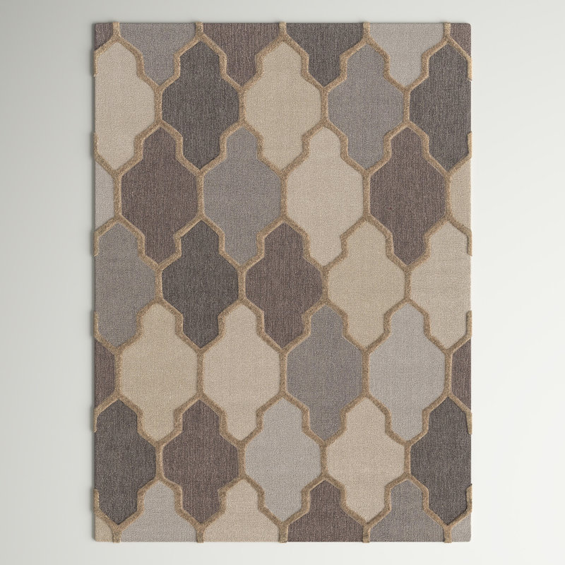 Paul Geometric Hand Tufted Wool Area Rug, Rectangle 9' x 13', Gray 