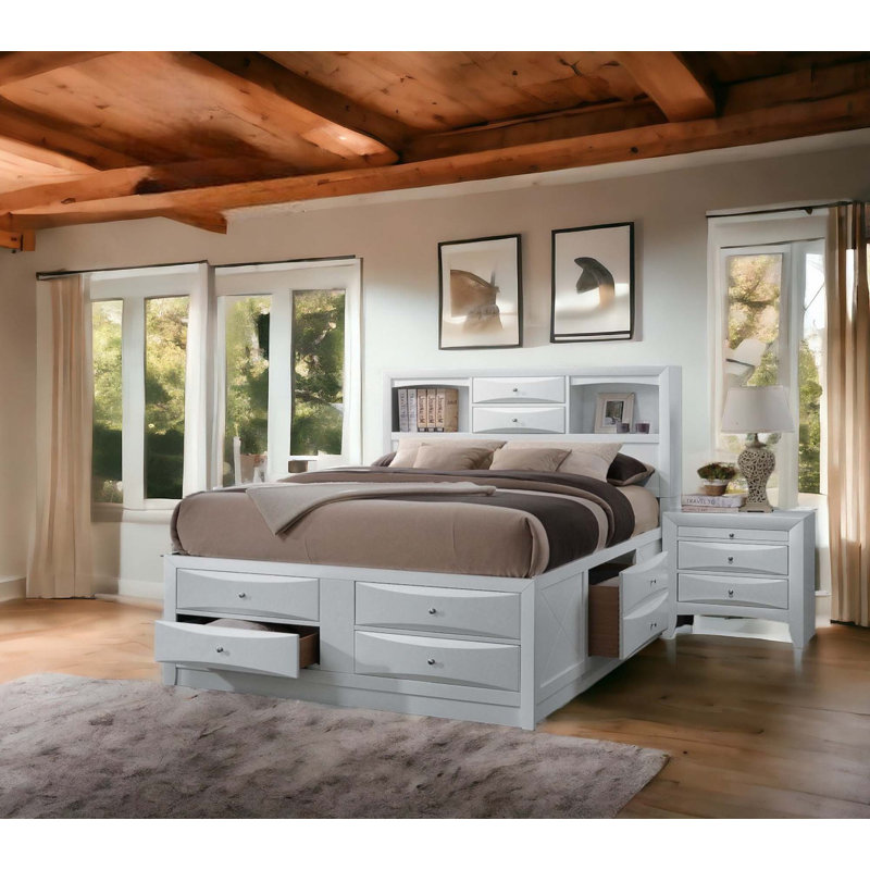 Bed With Storage(Only Bed), White, Queen