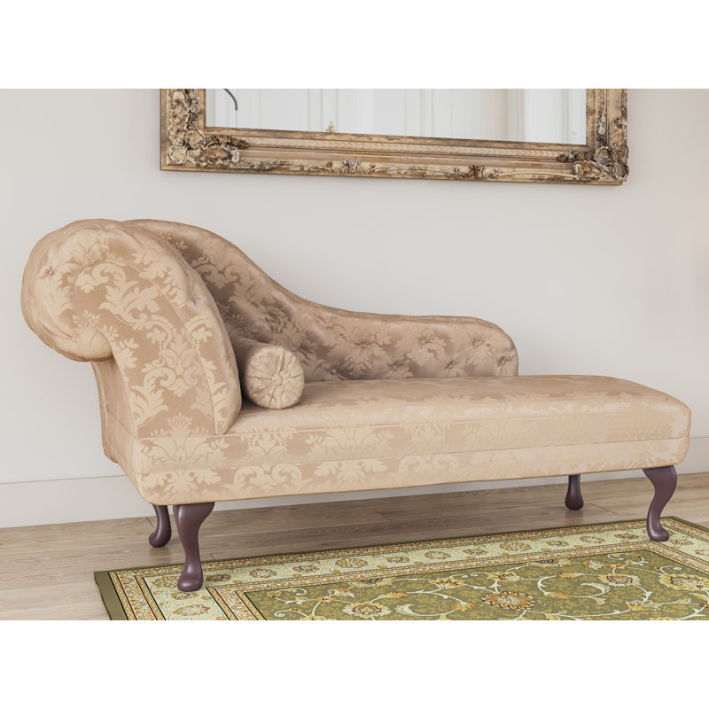 Neveu Upholstered Chaise Lounge, Cream, Left-Hand Chaise, Fortuna Damson Pattern