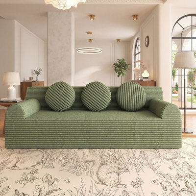 Canapé 71 pouces en velours côtelé 3 places avec coussins profonds et spacieux et 3 coussins décoratifs; aucun assemblage requis; convient aux chambres à coucher et aux bureaux