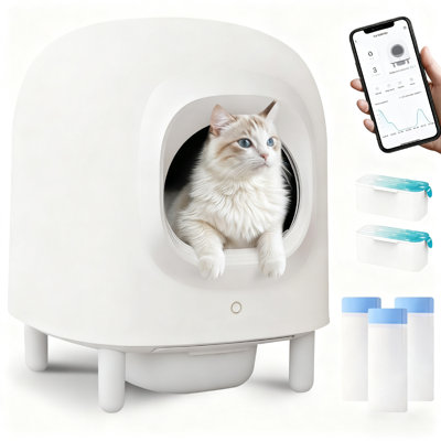 Automatic Self-Cleaning Cat Litter Box for Multiple Cats, Smart App Control with Weight Monitoring, Anti-Pinch Safety, Large Capacity, Tool-Free Easy Setup