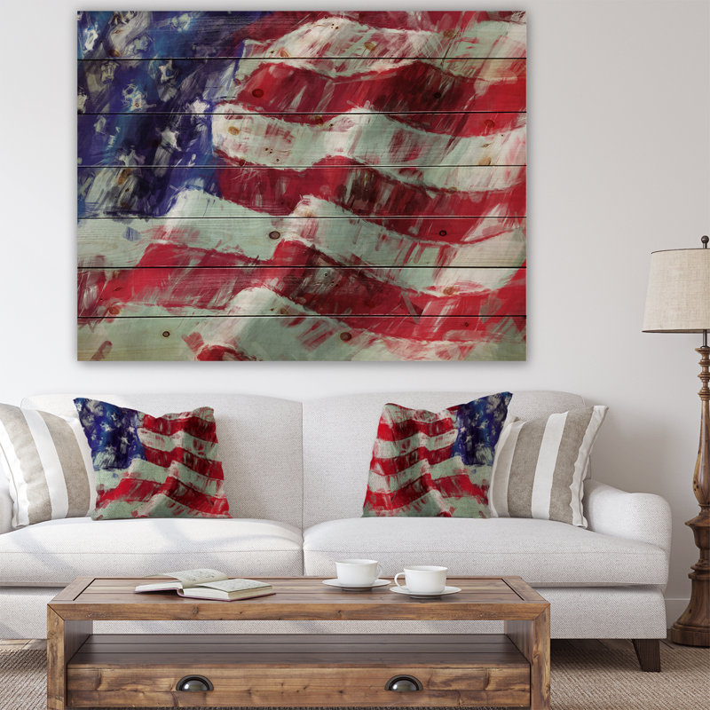 Drapeau des États-Unis, art abstrait - impression de drapeau, H 15 po x l 20 po x P 1 po, Bois