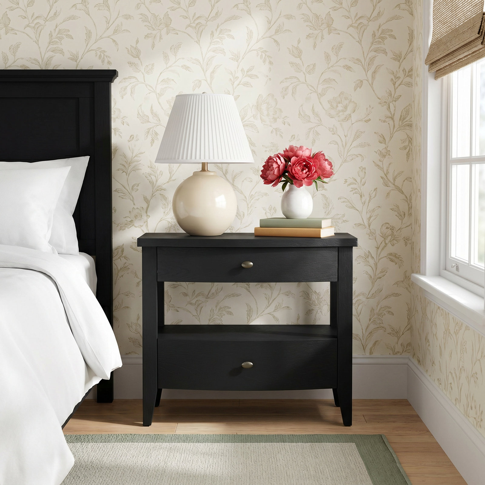 2-Drawer Traditional Oak Nightstand, Brown