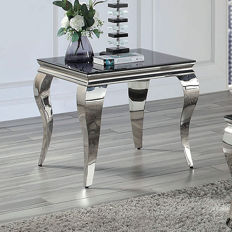 Isamu Glass Top End Table, Black
