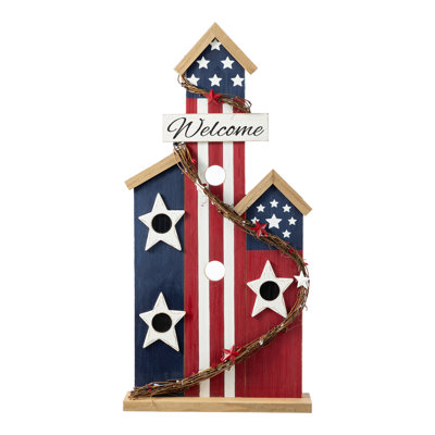 Patriotic Wooden Birdhouse - Americana Porch Or Garden Decor