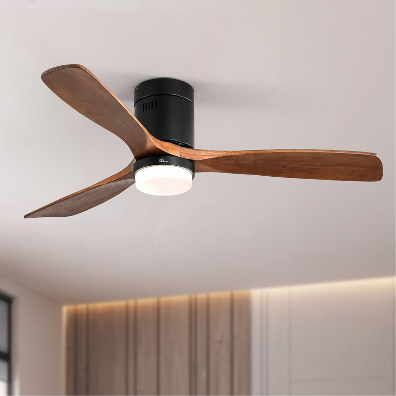 52 Inch Wooden Ceiling Fan, With 18W Led Light 3 Solid Wood Blades, Remote Control Reversible DC Motor With ETL Ceiling Fan For Home