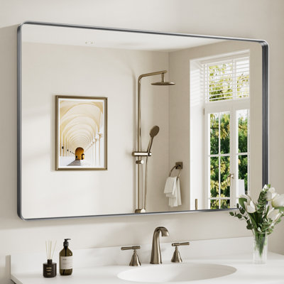 Llesenia Mirror with HD Tempered Glass and Aluminum Alloy Frame, French Cleat Wall-Mounted Bathroom Vanity Mirror