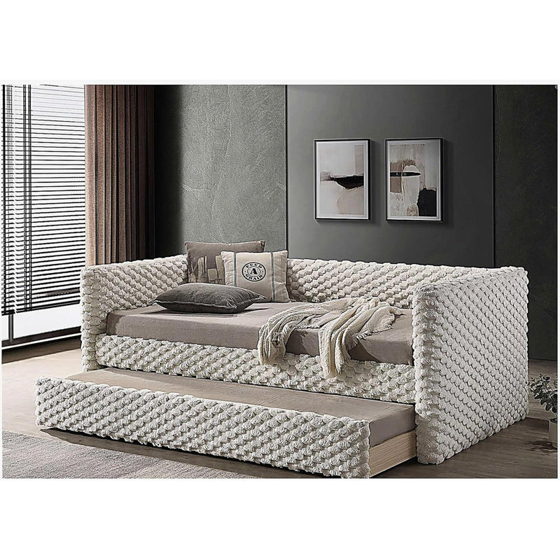Lit de jour simple de style transitionnel 1pc avec pieds en plastique gigogne et finition blanche pour salon principal