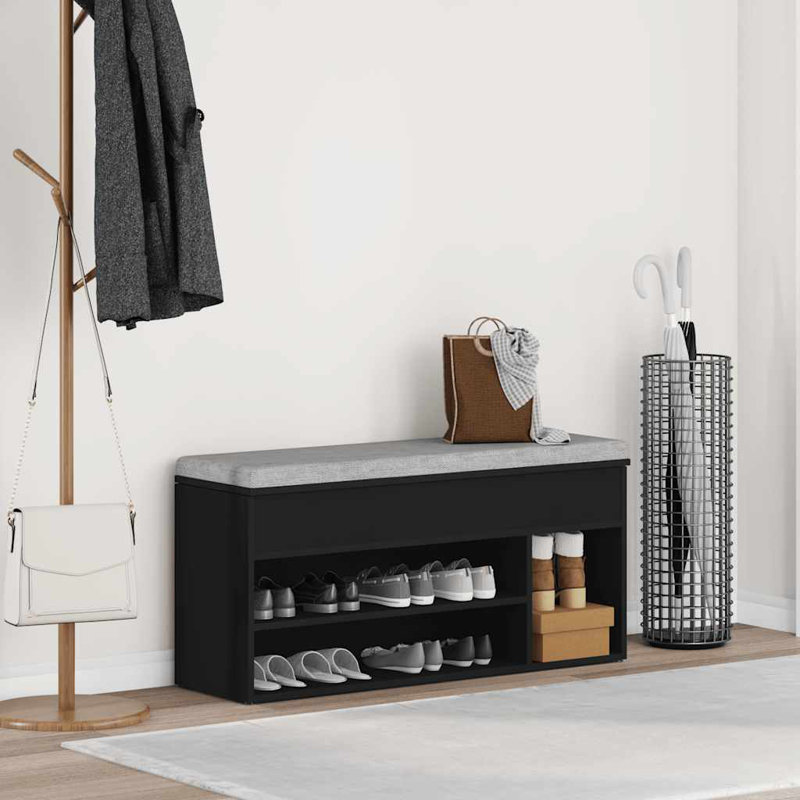 Shoe Bench 102X30.5X45 Cm Engineered Wood, Black