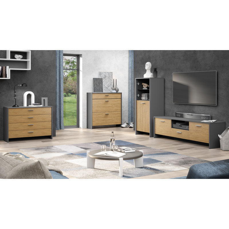 Dunnavent Unfinished TV Stand for TVs up to 85", Grey/Oak