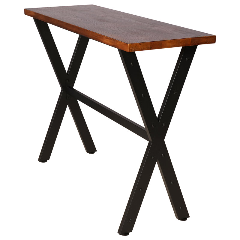 Bar Table, 55.12"L×41.3"H Bar Height Pub Table High Top Rectangular Sofa Console Table Kitchen Dining Coffee Table, For Narrow Space, Living Room, Indoor, Rustic Brown Wood, Industrial Black Metal