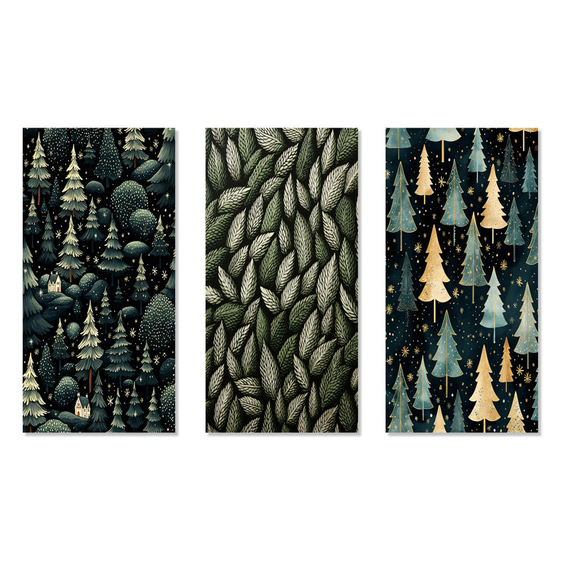 Christmas Pine Tree Pattern I - Tree Pine Metal Wall Art Prints Set Of 3, 28" H x 36" W