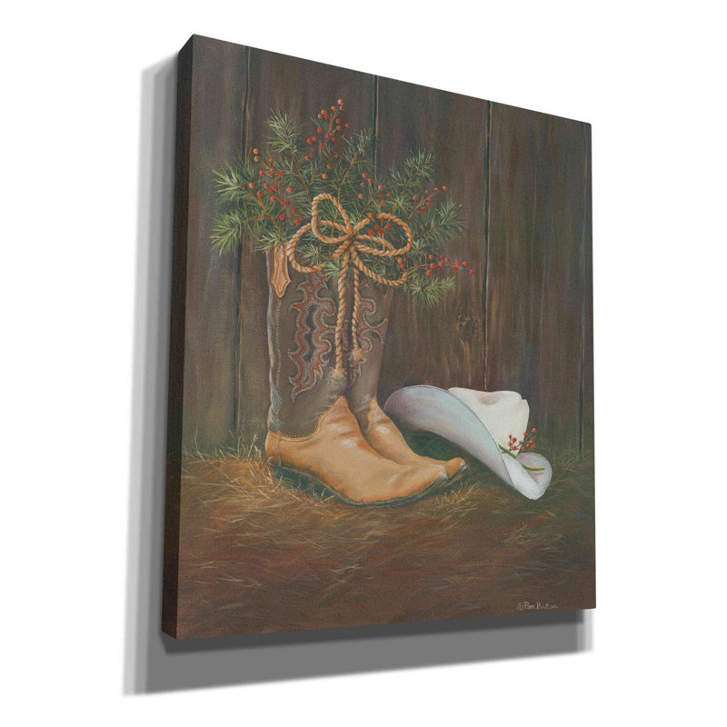 «Cowboy Christmas» par Pam Britton, art mural sur toile, H 30 po x l 26 po x P 1,5 po