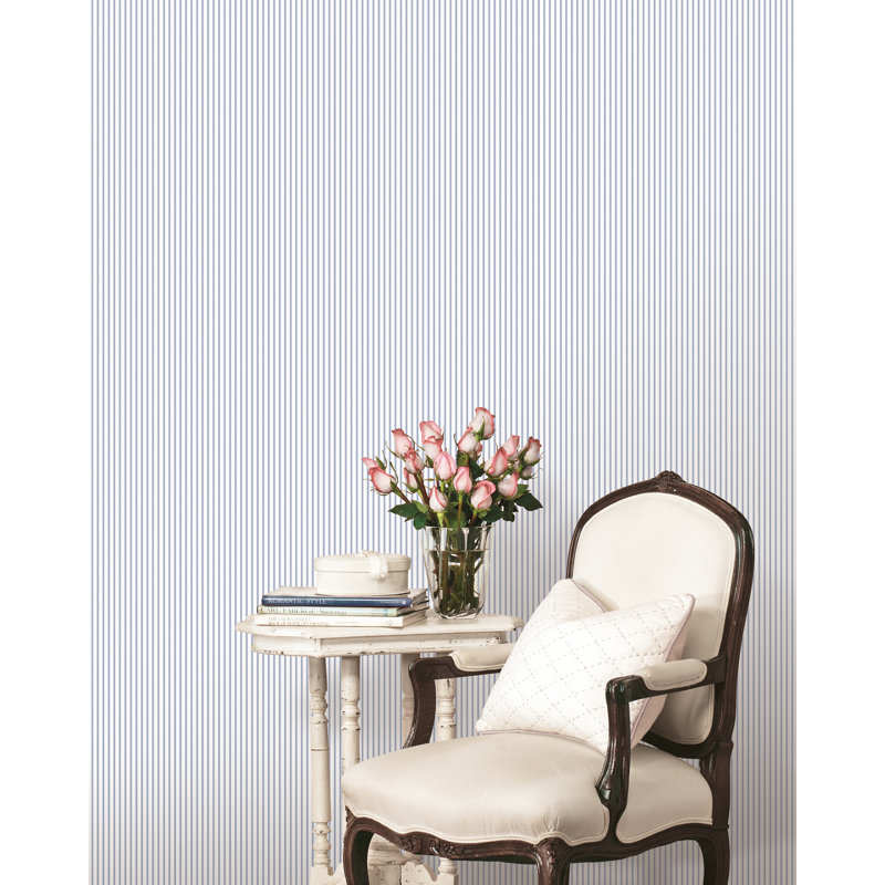 Pretty Prints Thin Stripe 10.05m x 53cm Matte Wallpaper Roll, White/Navy