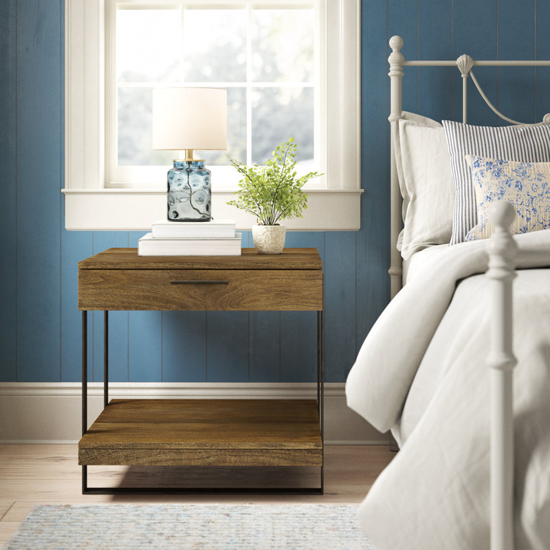 Transitional Brown Rectangular Drawer End Table with Storage