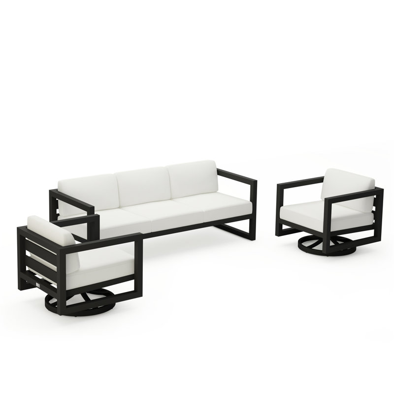 Avion 3 Piece Sofa Set With Swivel, Slate, Canvas Natural Sunbrella® Canvas