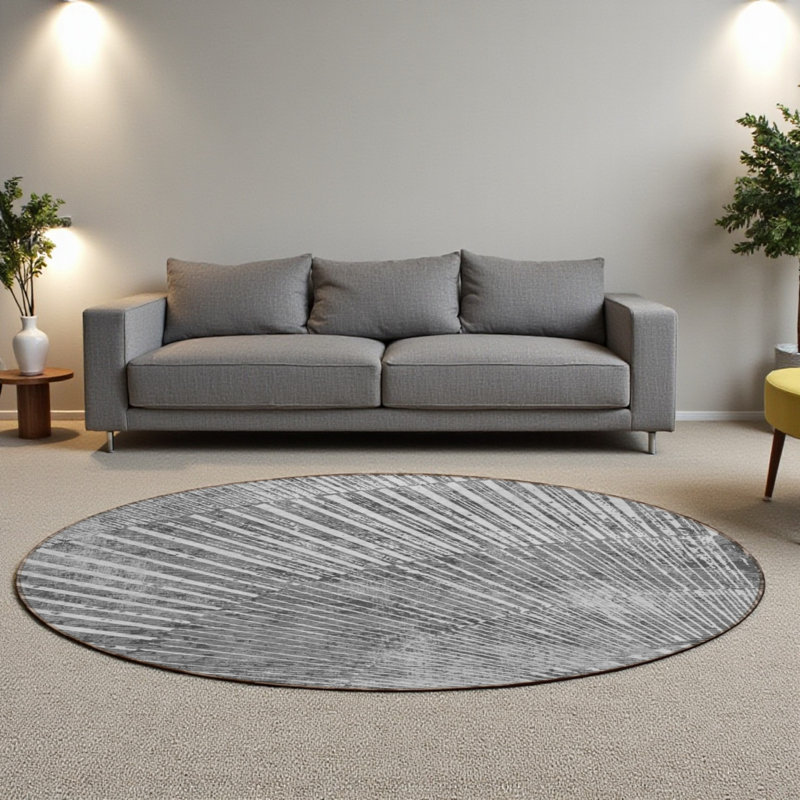 Tapis abstrait gris antidérapant abstrait, Rond 8 pi
