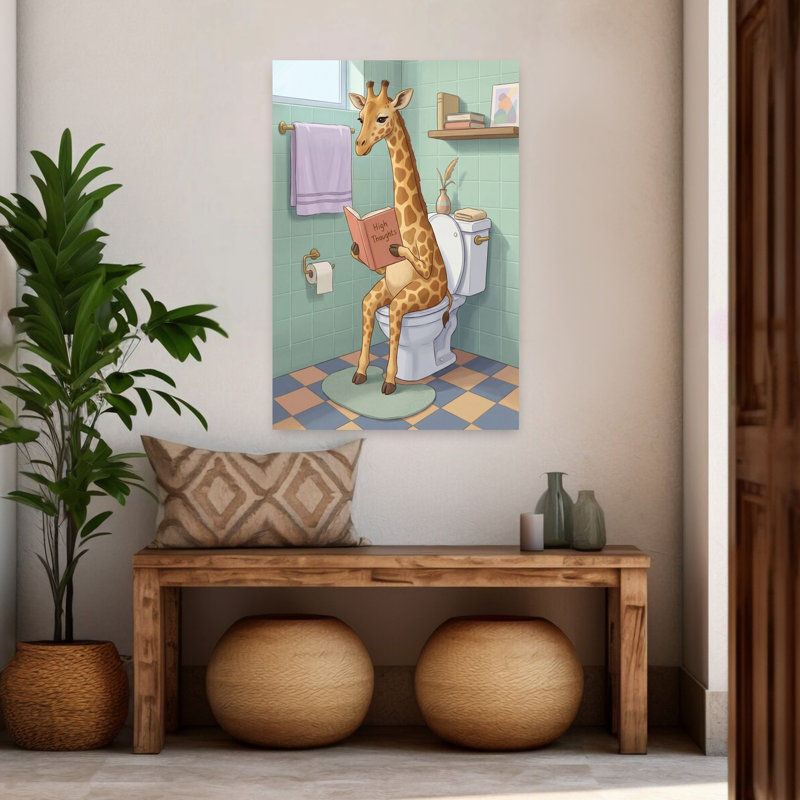 Girafe lisant les hautes pensées, art mural contemporain fantaisiste pacifique, H 48 po x l 32 po