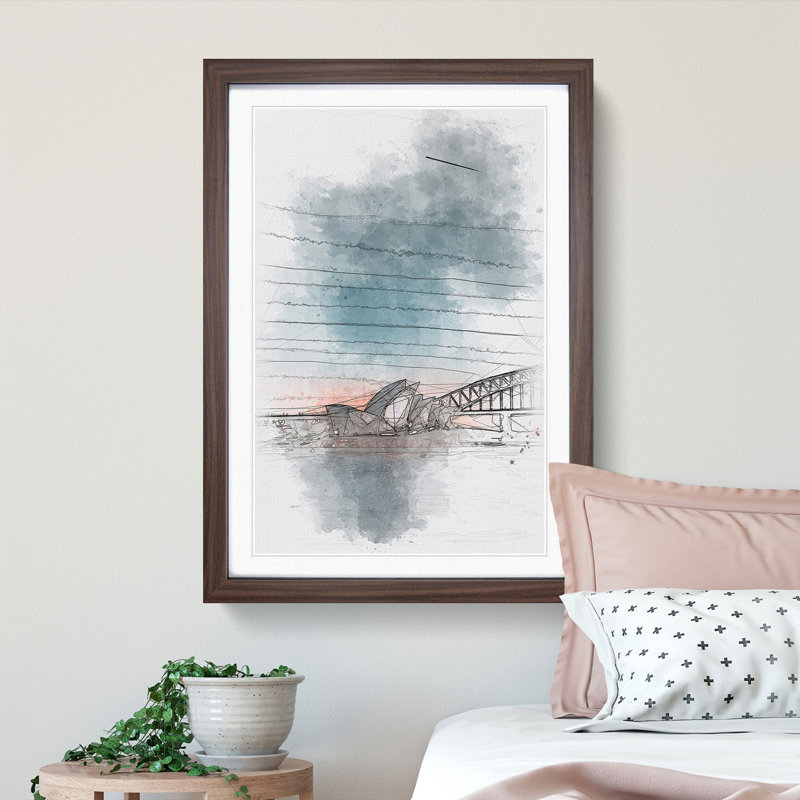 Sydney Opera House in Australia Abstract - Picture Frame Painting Print, Walnut Framed, 87cm H x 62cm W x 2cm D