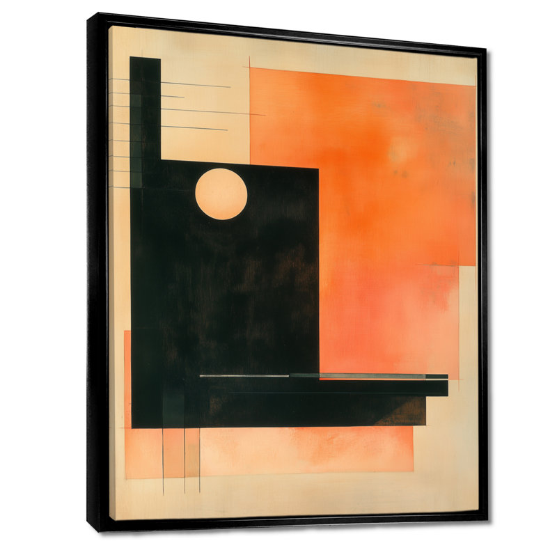 Géométrie du Soleil Ambré I - Tableau sur toile de style moderne du milieu du siècle, H 44 po x l 34 po, Cadre flottant noir