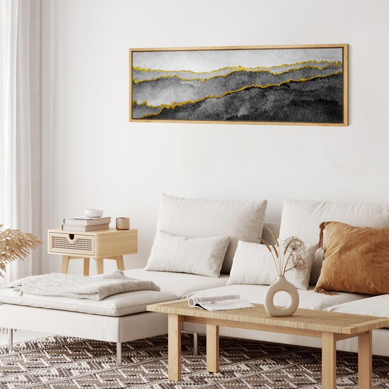 «Minimal Landscape Mountain Ridges With Golden Nature Landscape», reproduction d'art sur toile, H 20 po x l 60 po, Naturel