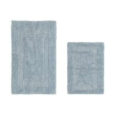 Lux Premium 100% Cotton 2 Piece Bath Rug Sets, Machine Washable, Super Absorbent & Tufted Weave Reversible Bath Mat for Bathroom, Shower, and Tub, Oeko-Tex Certified Bathroom Rugs