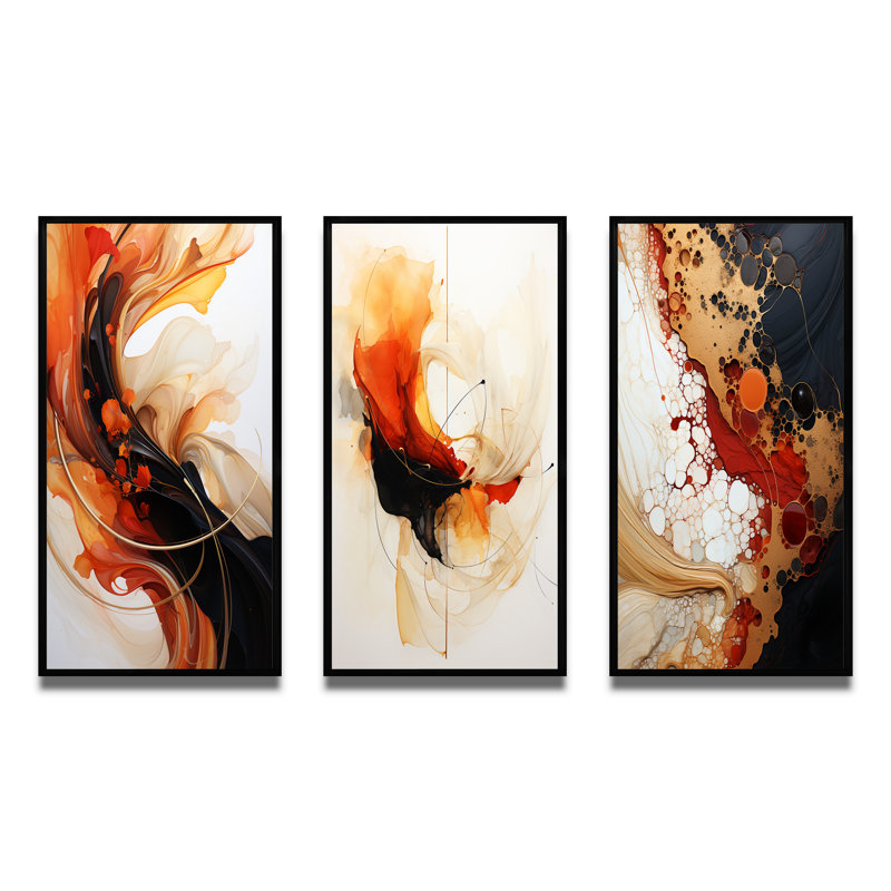 Conversations Of The Earth Dynamic Shapes III - Abstract Shapes Art Set Of 3 Pieces, Cadre flottant noir, H 40 po x l 60 po