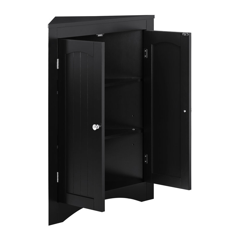 Armoire de rangement noire avec planches de bois réglables pour le rangement de la salle de bain et du salon