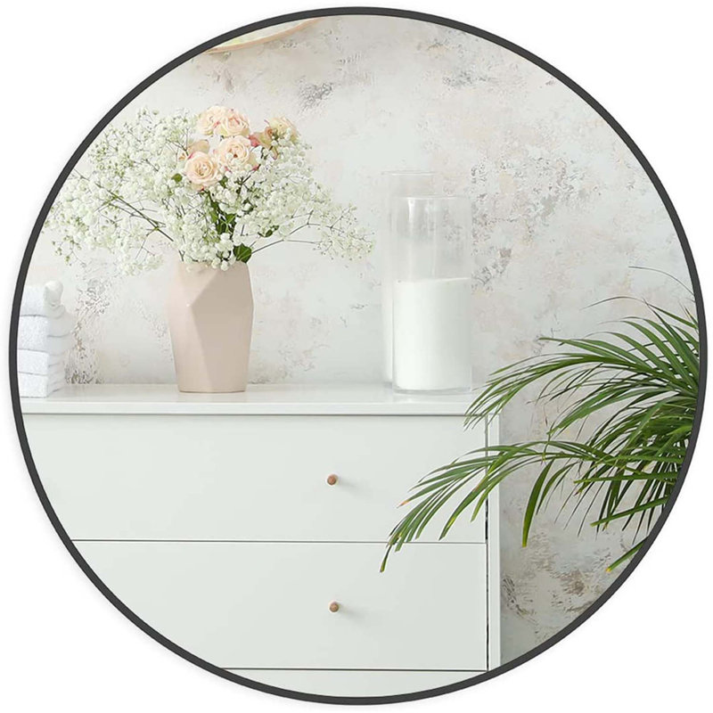 Metal Round Bathroom Mirror, 24" x 24", Black