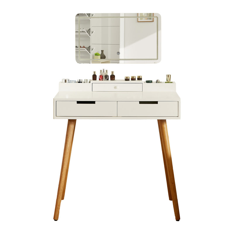 Makeup Vanity Desk With Removable Mirror And Lights, 3 Color Modes & Adjustable Brightness Dressing Table, Small Vanity Table Set With 2 Drawers For Bedroom, White 31.5"