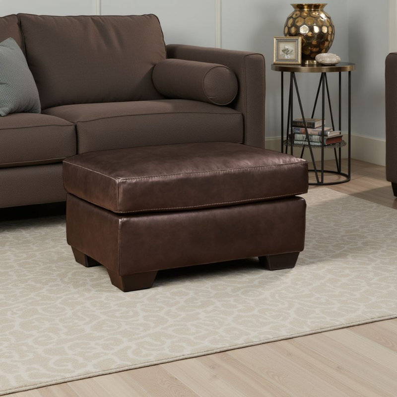 Orion Ottoman, 34 Inch Rich  Real And Faux Leather Cushion, Dark Brown
