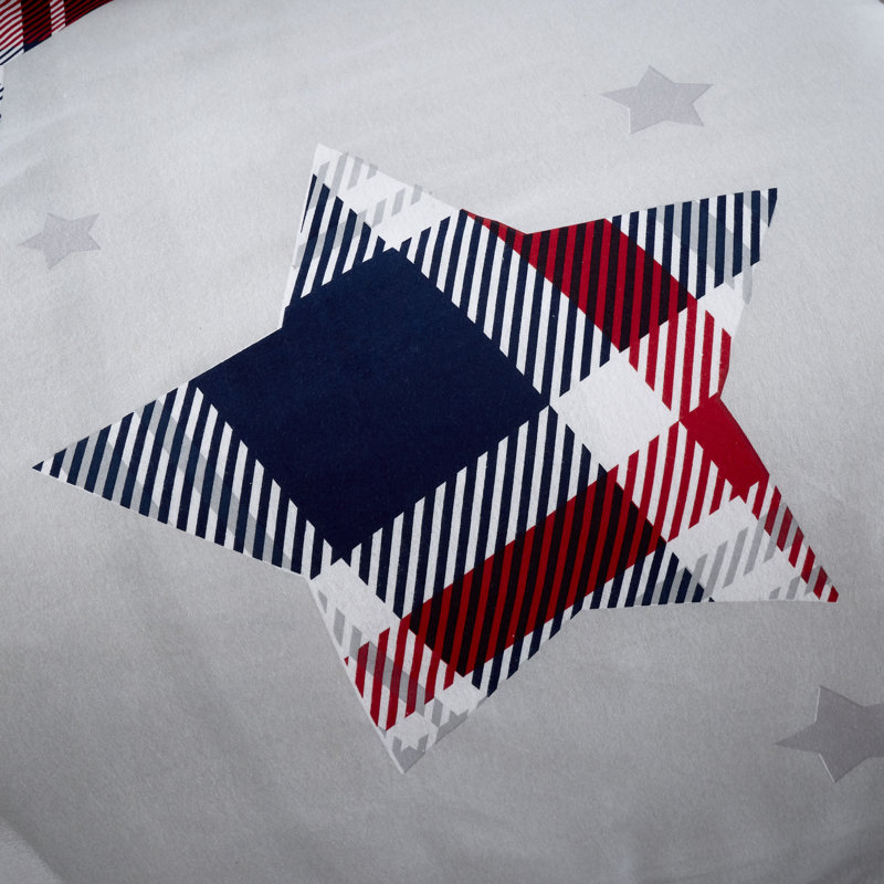 Flannel Geometric Shapes Duvet Cover with Pillowcases, Kingsize Duvet Cover , Navy