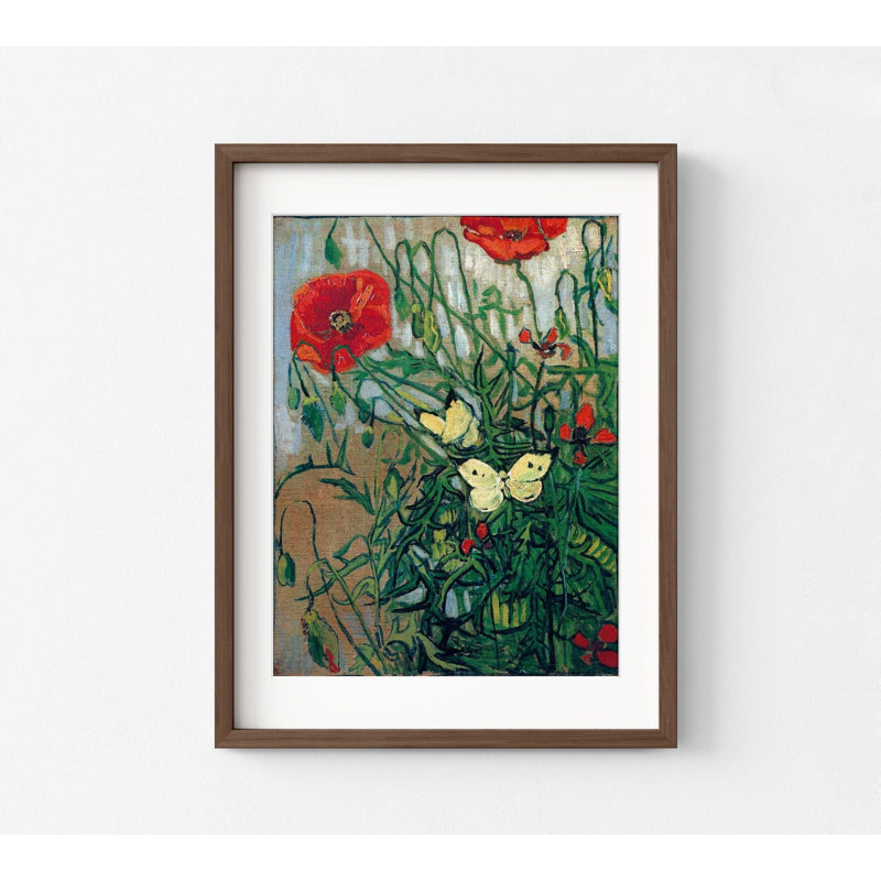Reproduction d'art floral, Reproduction encadrée avec passe-partout, Brun, H 16 po x l 12 po
