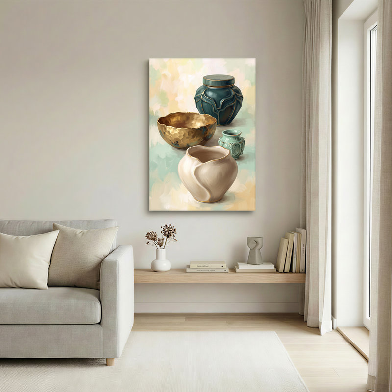 Art mural sur toile en céramique sarcelle et dorée, 30"H x 20"W