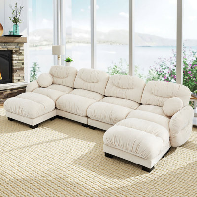 Canapé modulaire surdimensionné en U en chenille de 150 po avec double chaises, canapé modulaire en forme de nuage moderne pour le salon