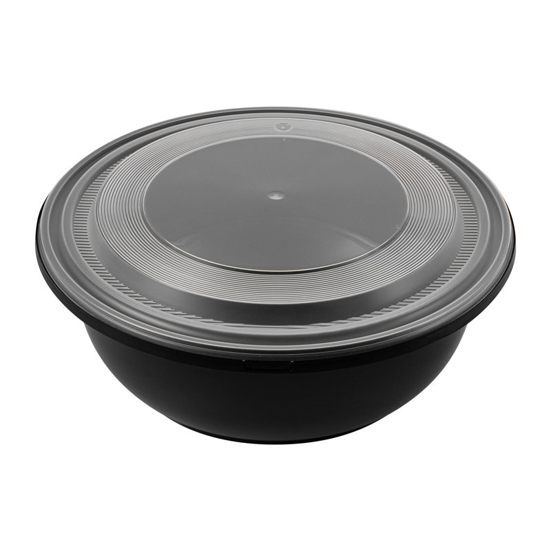 Restaurantware-Cater Tek 169 Ounce Serving Bowls, 50 Disposable Bowls With Lids - Microwavable, Freezable, Black Plastic Catering Bowls, Round, Ideal For Soups, Stews, Salads, Chilli, Or Noodles