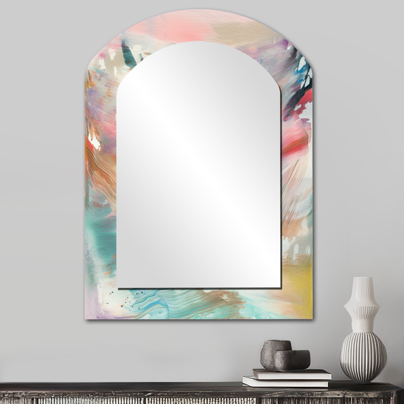 «Spring Miracles In Tender Retro Pastel III», peinture abstraite, miroir mural asymétrique rose, impression sur métal
