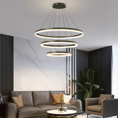 Modern LED Pendant Light, 3 Ring Dimmable LED Pendant Light With Remote Control, Round Recessed High Ceiling Light Fixture