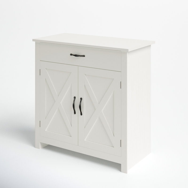 Cloquet 31.5" Farmhouse Barn Door Sideboard Buffet Storage Cabinet Coffee Bar, Antique White