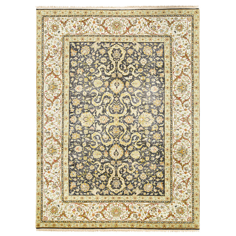 High-Quality Hand-Knotted Black And Ivory Area Rug