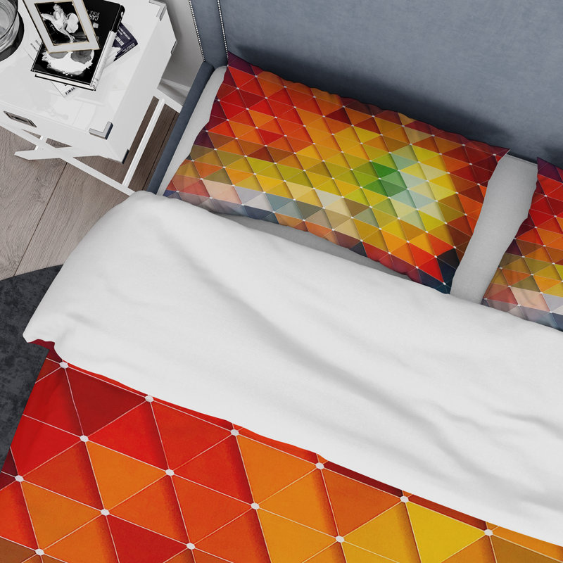 King Multicolor Geometric Microfiber Duvet Cover Set