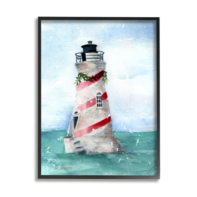 « Nautical Holiday Lighthouse »-rayures de Noël-impression d’art graphique