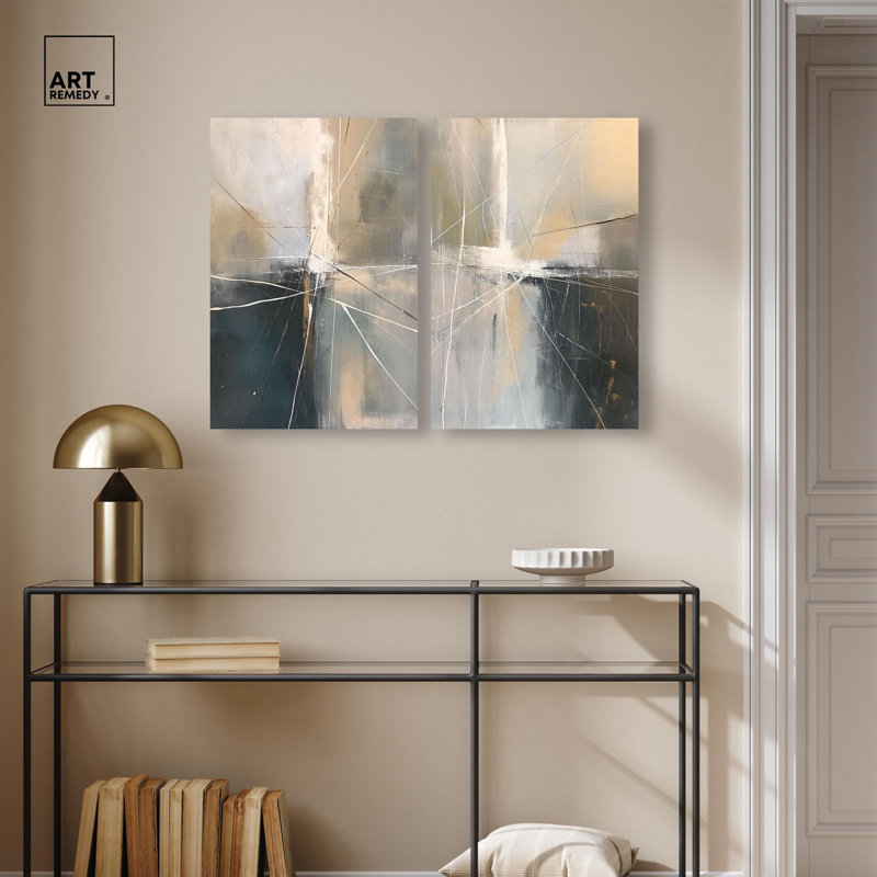 Ensemble contemporain sur toile, ensemble de 2 boho abstrait par Art Remedy, H 30 po x l 20 po, Toile tendue