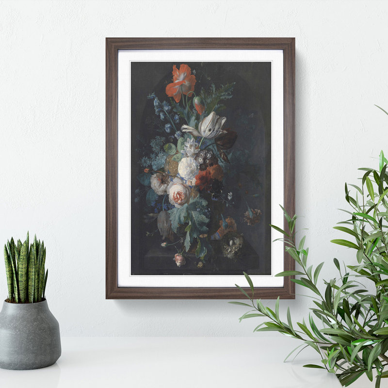 Still Life with Flowers Vol.4 by Jan Van Huysum - Picture Frame Painting, 36cm H x 27cm W x 2cm D, Walnut