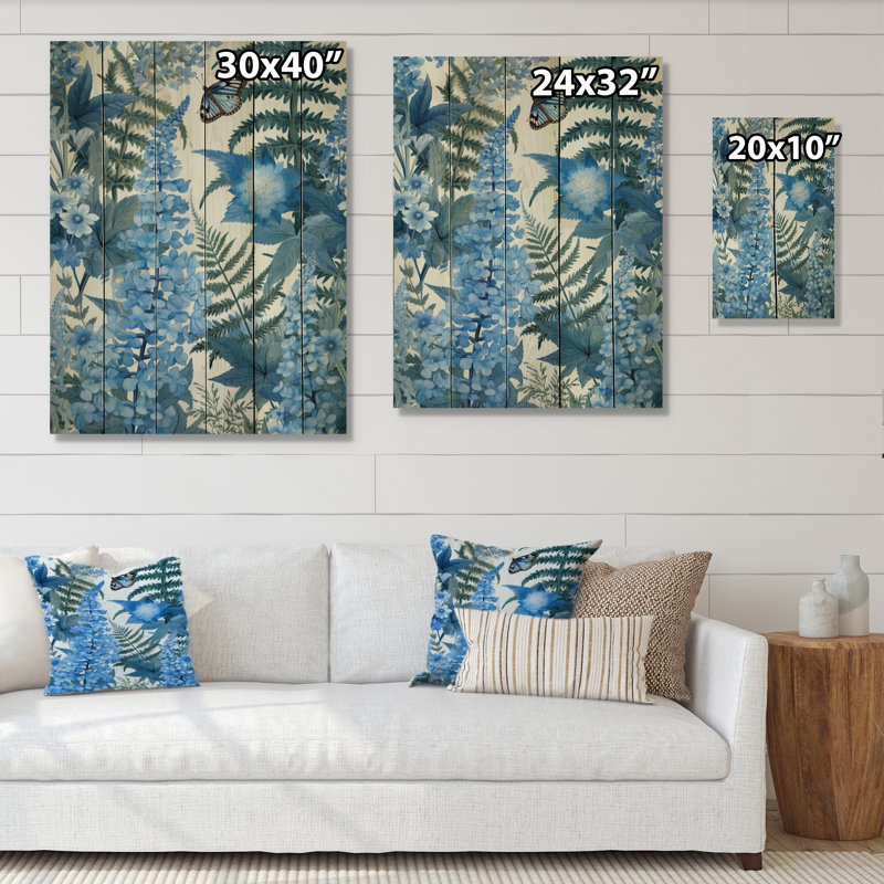 «Monna Blue Green Blue Fern Fond I» sur bois, H 32 po x l 24 po x P 0,78 po