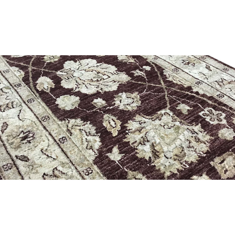 Tapis bourgogne et vert noué à la main de haute qualité