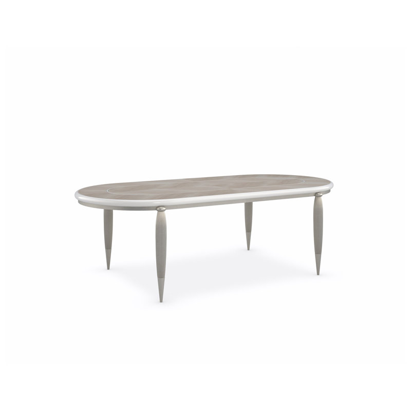Brown and Silver Oval Extendable Wood Dining Table
